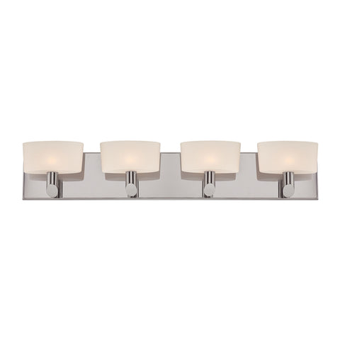 Toby 4 Light Vanity In Satin Nickel And White Opal Glass
