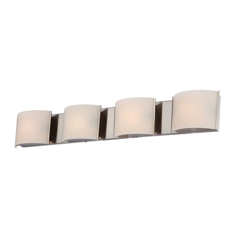 Pandora 4 Light Vanity In Satin Nickel And White Opal Glass