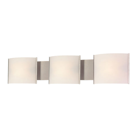 Pannelli 3 Light Vanity In Stainless Steel And Hand-Moulded White Opal Glass