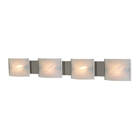 Pannelli 4 Light Vanity In Stainless Steel And Hand-Moulded White Alabaster Glass