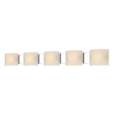 Pannelli 5 Light Vanity In Chrome And Hand-Moulded White Opal Glass