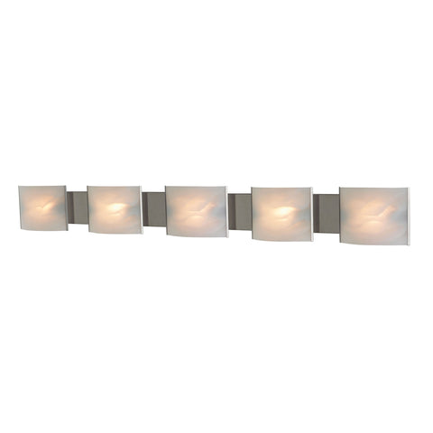 Pannelli 5 Light Vanity In Stainless Steel And Hand-Moulded White Alabaster Glass