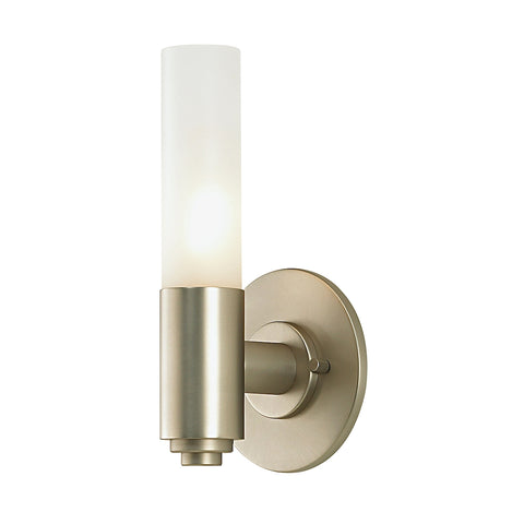 Single Cylinder 1 Light Vanity In Matte Satin Nickel And White Opal Glass