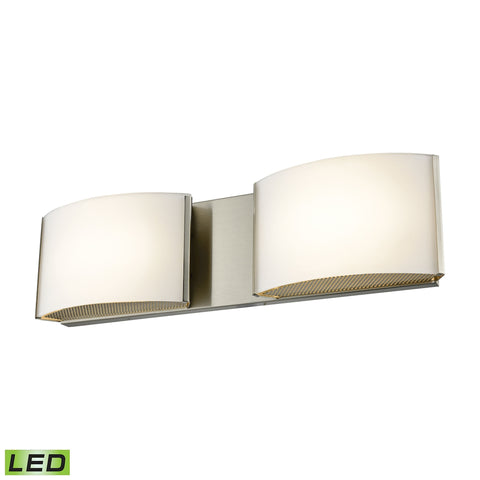 Pandora LED 2 Light LED Vanity In Satin Nickel And Opal Glass