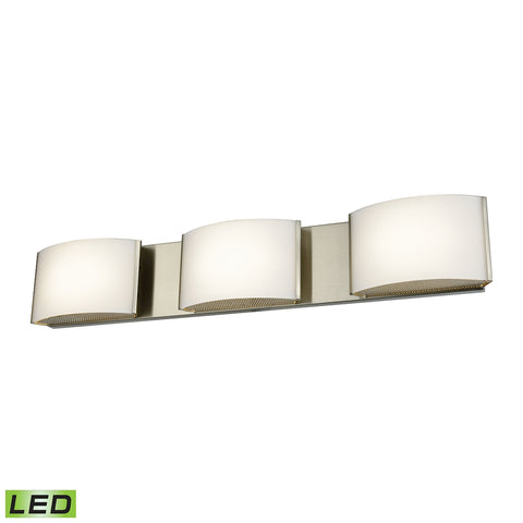 Pandora LED 3 Light LED Vanity In Satin Nickel And Opal Glass