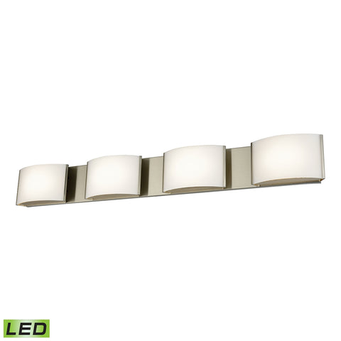 Pandora LED 4 Light LED Vanity In Satin Nickel And Opal Glass