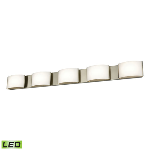 Pandora LED 5 Light LED Vanity In Satin Nickel And Opal Glass