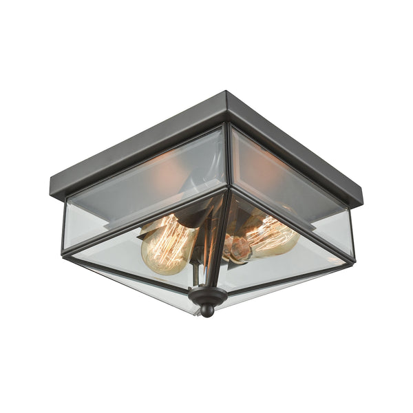 Lankford 2 Light Outdoor Flush In Oil Rubbed Bronze With Clear Glass