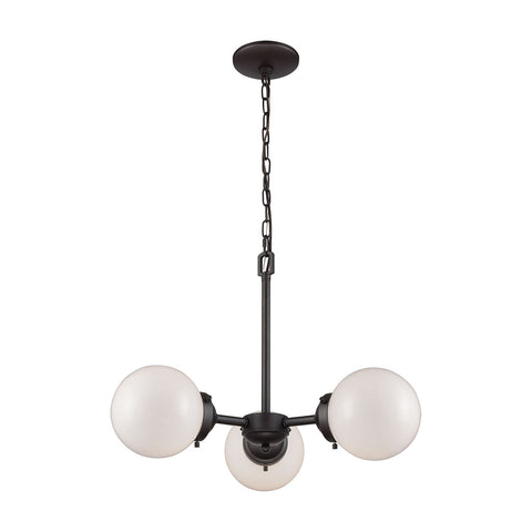 Beckett 3 Light Chandelier In Oil Rubbed Bronze With Opal White Glass