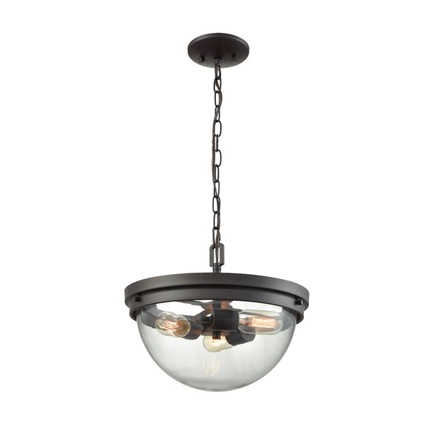 Beckett 3 Light Pendant,Semi Flush Dual Mount In Oil Rubbed Bronze With Clear Glass