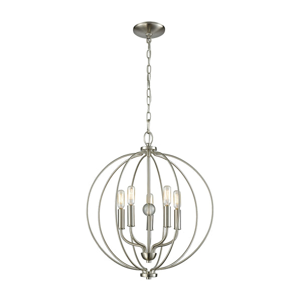 Williamsport 5 Light Chandelier In Brushed Nickel With Clear Glass Ball