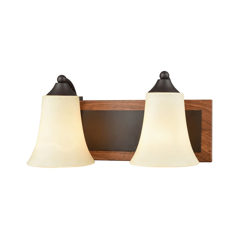 Park City 2 Light Bath In Oil Rubbed Bronze,Wood Grain And Light Beige Scavo Glass