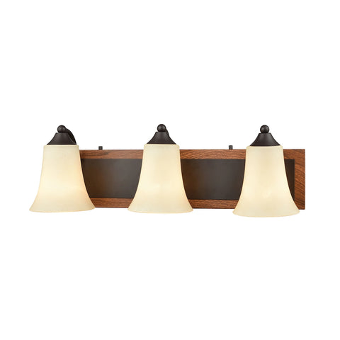 Park City 3 Light Bath In Oil Rubbed Bronze,Wood Grain And Light Beige Scavo Glass