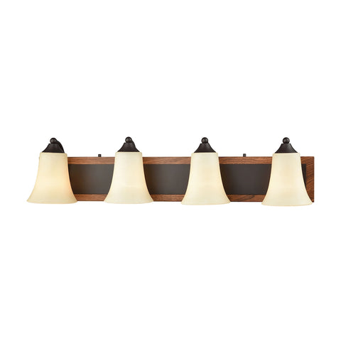 Park City 4 Light Bath In Oil Rubbed Bronze,Wood Grain And Light Beige Scavo Glass