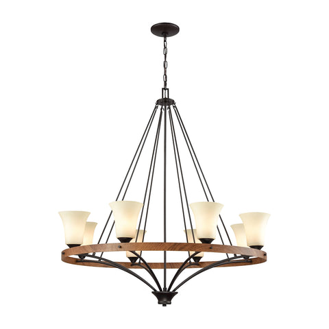 Park City 8 Light Chandelier In Oil Rubbed Bronze,Wood Grain And Light Beige Scavo Glass