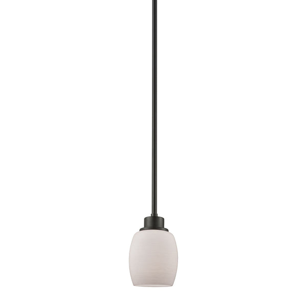 Casual Mission 1 Light Pendant In Oil Rubbed Bronze With White Lined Glass