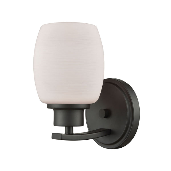 Casual Mission 1 Light Bath In Oil Rubbed Bronze With White Lined Glass