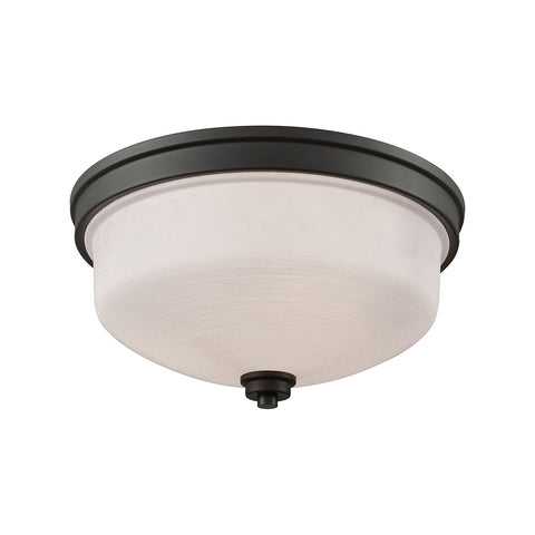 Casual Mission 3 Light Flush In Oil Rubbed Bronze With White Lined Glass