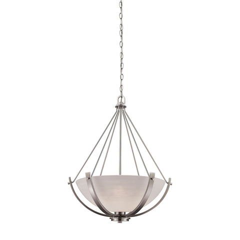 Casual Mission 3 Light Chandelier In Brushed Nickel With White Lined Glass