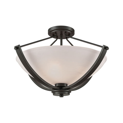 Casual Mission 3 Light Semi Flush In Oil Rubbed Bronze With White Lined Glass