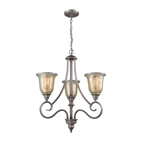 Georgetown 3 Light Chandelier In Weathered Zinc With Mercury Glass