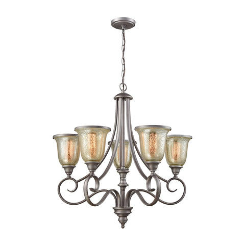 Georgetown 5 Light Chandelier In Weathered Zinc With Mercury Glass