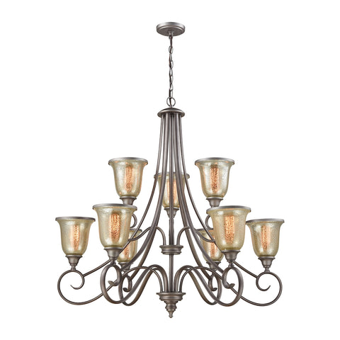 Georgetown 9 Light Chandelier In Weathered Zinc With Mercury Glass