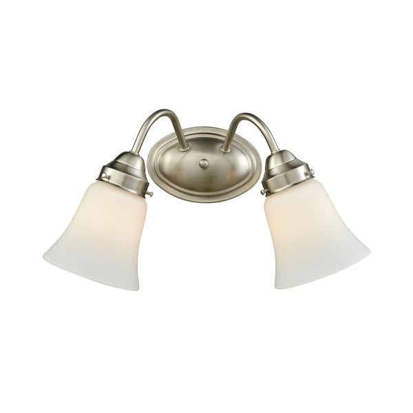 Califon 2 Light Bath In Brushed Nickel With White Glass