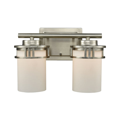 Ravendale 2 Light Bath In Brushed Nickel With Opal White Glass