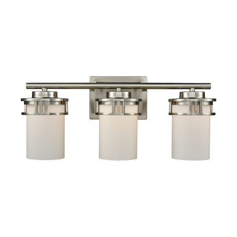 Ravendale 3 Light Bath In Brushed Nickel With Opal White Glass