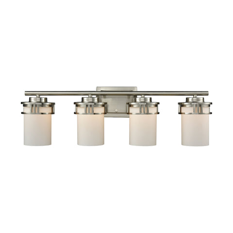 Ravendale 4 Light Bath In Brushed Nickel With Opal White Glass