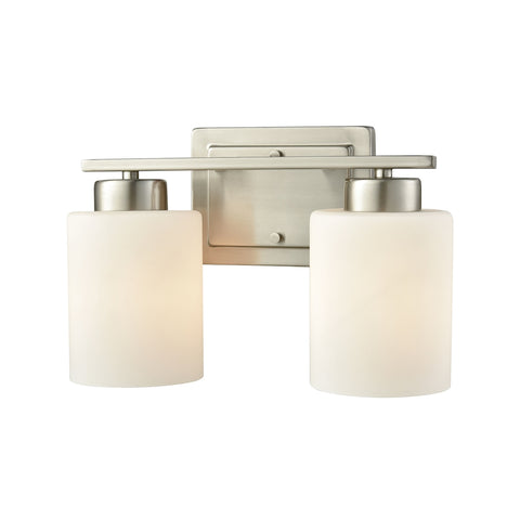 Summit Place 2 Light Bath In Brushed Nickel With Opal White Glass