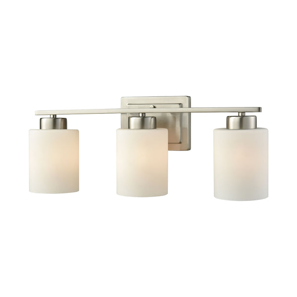 Summit Place 3 Light Bath In Brushed Nickel With Opal White Glass