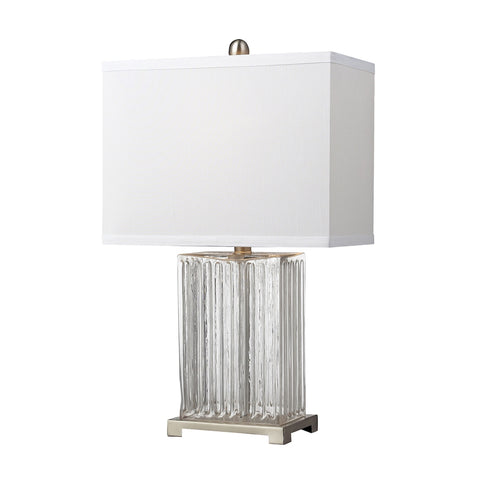 Ribbed Clear Glass Table Lamp in Brushed Steel