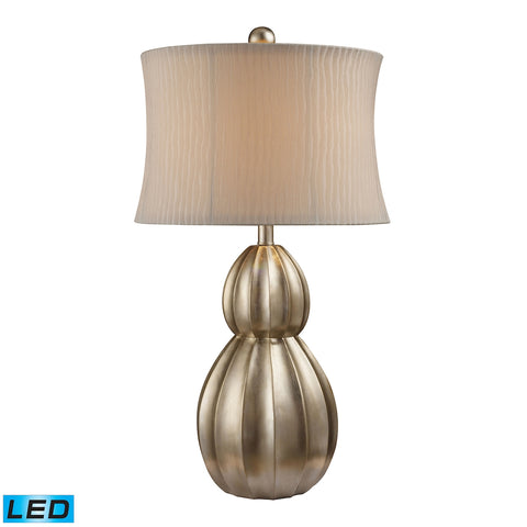 Marion LED Table Lamp In Antique Silver Leaf With Nanty White Shade