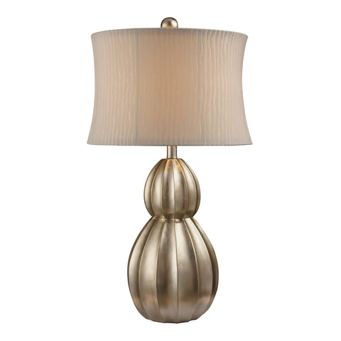 Marion Table Lamp In Antique Silver Leaf With Nanty White Shade