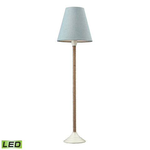Natural Rope Wrapped LED Buffet Lamp In White With Blue Linen Shade