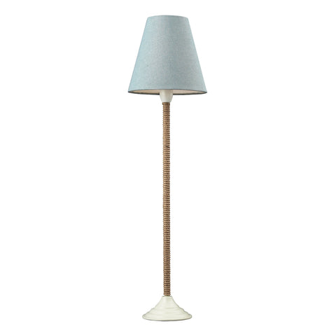 Natural Rope Wrapped Buffet Lamp In White With Blue Linen Shade