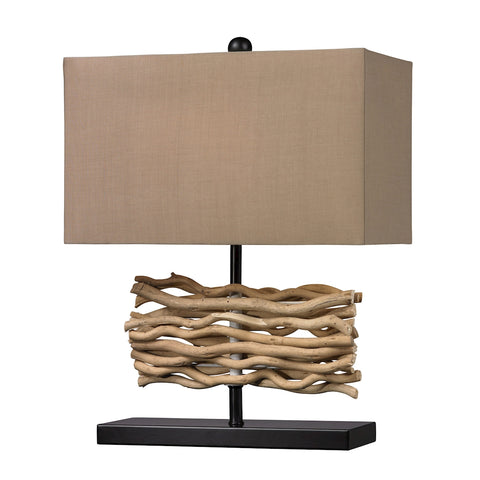 Natural Driftwood Table Lamp in Black With Caramel Shade
