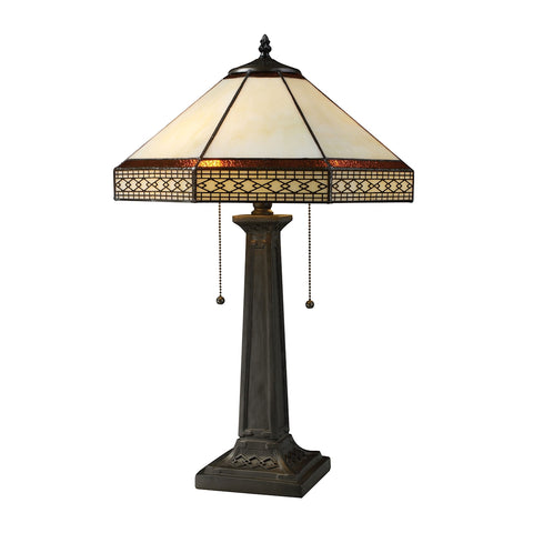 Stone Filigree 2 Light Table Lamp In Tiffany Bronze