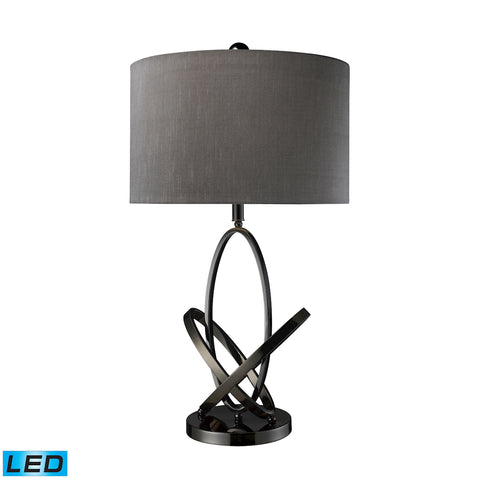 Kinetic LED Table Lamp In Black Nickel With Grey Faux Silk Shade