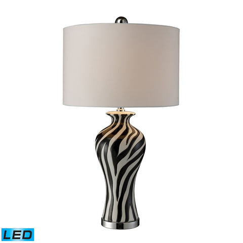 Carlton LED Table Lamp In Zebra Print With Pure White Faux Silk Shade