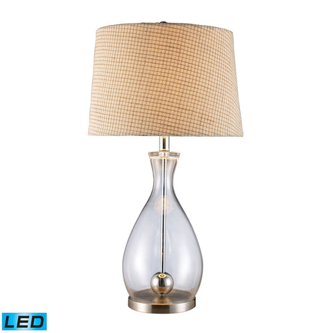 Longport LED Table Lamp In Clear Glass And Chrome With Linen Shade