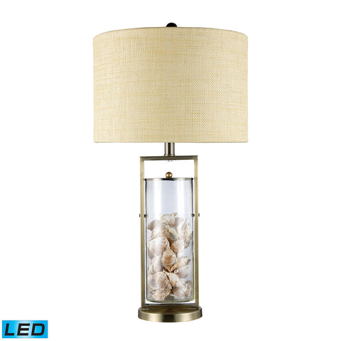 Millisle LED Table Lamp In Antique Brass And Clear Glass With Shells
