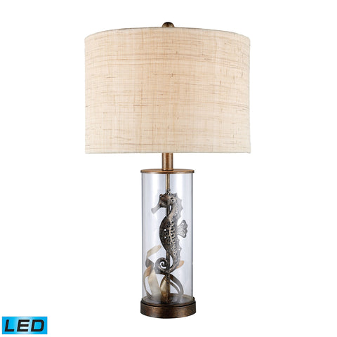 Largo LED Table Lamp In Bronze And Clear Glass With Natural Linen Shade