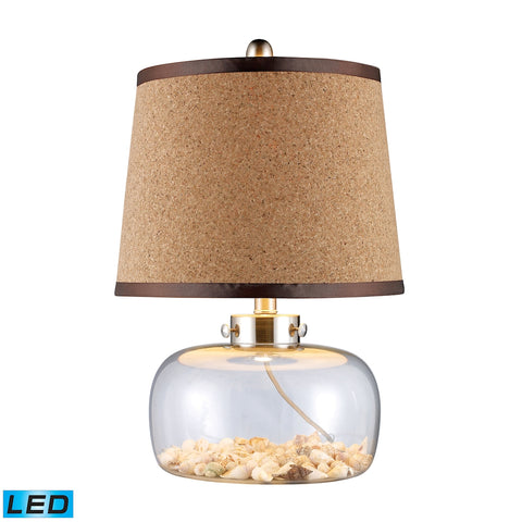 Margate LED Table Lamp In Clear Glass With Shells And Natural Cork Shade