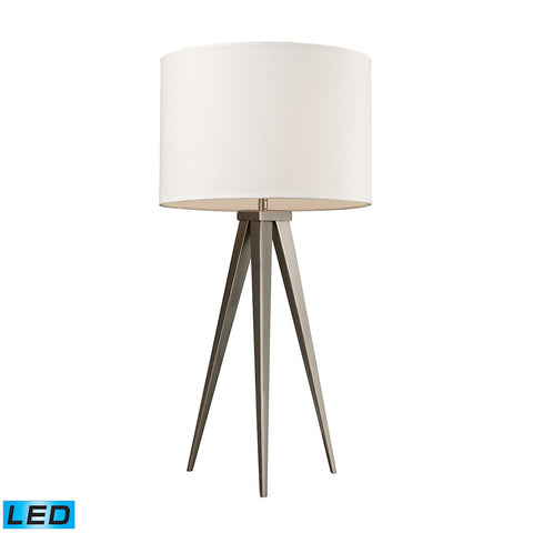 Salford LED Table Lamp In Satin Nickel With Off-White Linen Shade