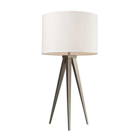 Salford Table Lamp In Satin Nickel With Off-White Linen Shade