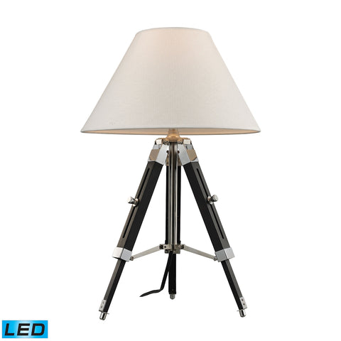 Studio LED Table Lamp In Chrome And Black With Woven Linen Shade