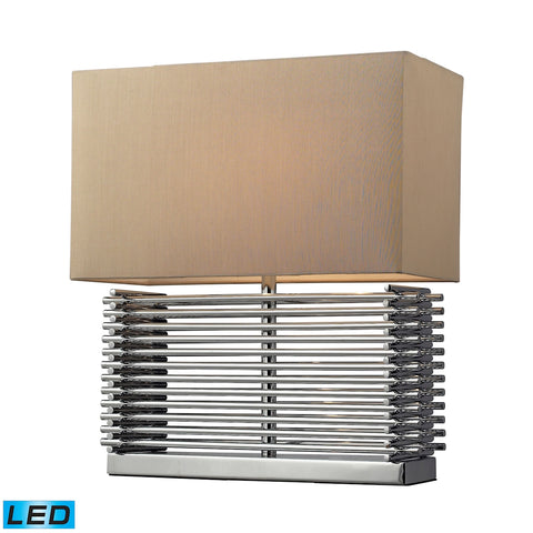 Andros Slatted LED Table Lamp In Chrome With Light Beige Shade